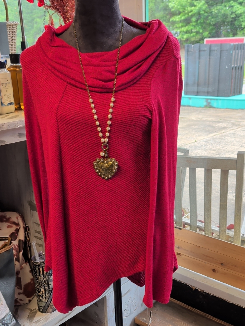 Nwt By & By Deep Red Cowl Neck Sweater L/S  Size Large